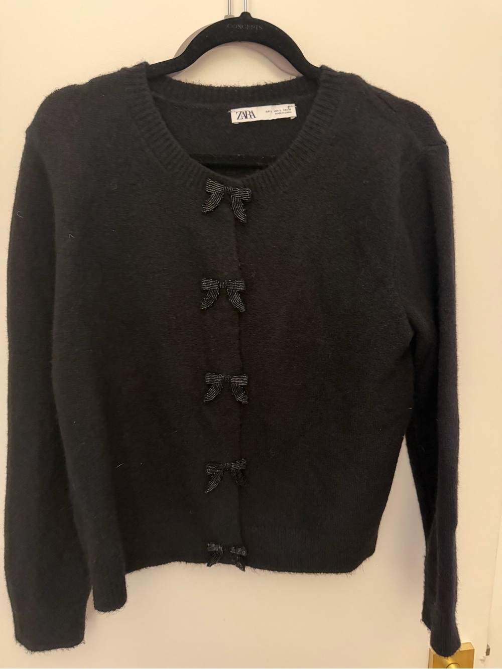 Zara Black Bow-Front Crew Cardigan
